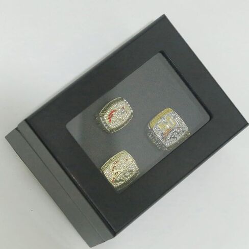 TREASURE FOOTBALL CHAMPIONSHIP RING SET 1997 1998 2015 & LUXURY LEGEND VICTORIOUS RARE SPORTS FAN GIFT SERIES - WITH SANDALWOOD BOX HOLIDAY SHOW COLLECT in Kuwait