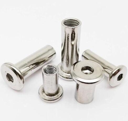 Chicago Screws， Leather Rivets, 304 Stainless Steel Large Flat Hex Hexagon Socket Head Furniture Rivet Connector 1-5pcs(5pcs M6x12mm) in Saudi Arabia