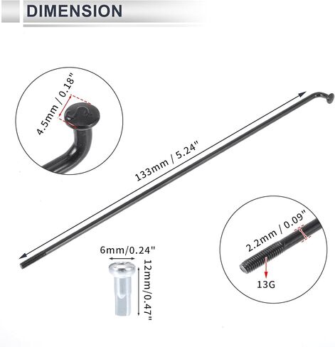 1 مجموعة متحدثة الدراجات العالمية 13G 133mm متحدث عجلات الدراجة بطول الحلمة الأسود 45 الصلب in Saudi Arabia