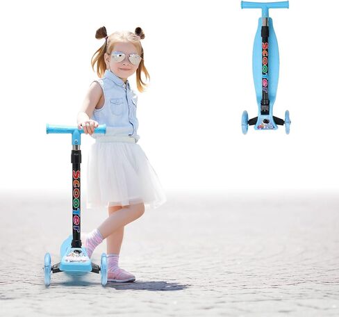 Kids Scooter, 3 Wheel Kids Scooters Ages 3-5, Folding Lean-to-Steer Toddler Kick Scooter, Adjustable Height Handlebars, Widen Anti-Slip Deck, Young Children Scooters in Saudi Arabia