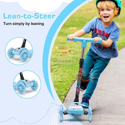 Kids Scooter, 3 Wheel Kids Scooters Ages 3-5, Folding Lean-to-Steer Toddler Kick Scooter, Adjustable Height Handlebars, Widen Anti-Slip Deck, Young Children Scooters in Saudi Arabia