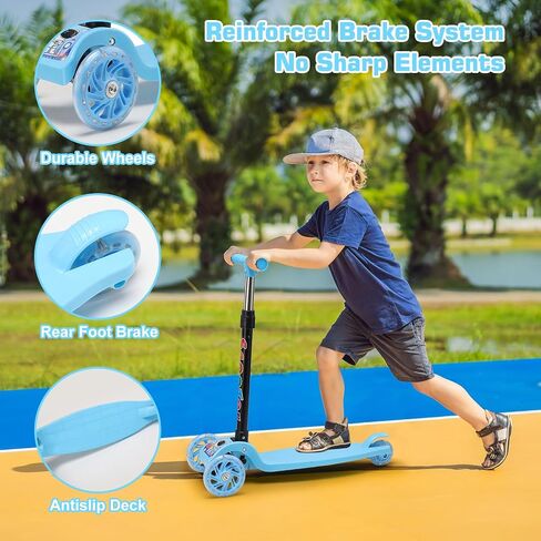 Kids Scooter, 3 Wheel Kids Scooters Ages 3-5, Folding Lean-to-Steer Toddler Kick Scooter, Adjustable Height Handlebars, Widen Anti-Slip Deck, Young Children Scooters in Saudi Arabia
