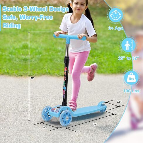 Kids Scooter, 3 Wheel Kids Scooters Ages 3-5, Folding Lean-to-Steer Toddler Kick Scooter, Adjustable Height Handlebars, Widen Anti-Slip Deck, Young Children Scooters in Saudi Arabia