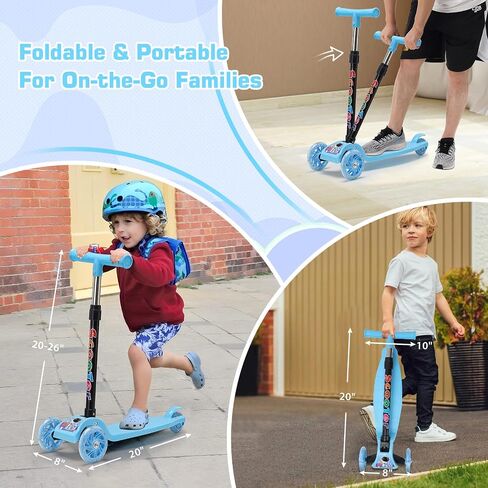 Kids Scooter, 3 Wheel Kids Scooters Ages 3-5, Folding Lean-to-Steer Toddler Kick Scooter, Adjustable Height Handlebars, Widen Anti-Slip Deck, Young Children Scooters in Saudi Arabia