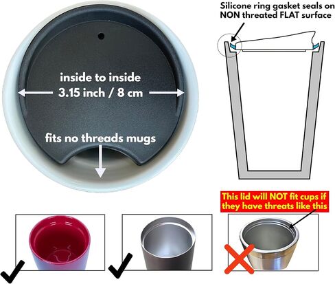 MIE Replacement Lid for Coffee Mug & Tea Cup - Compatible With Starbucks Ceramic Travel Mug 10oz / 12oz / 16oz, Tumbler Lid in Saudi Arabia