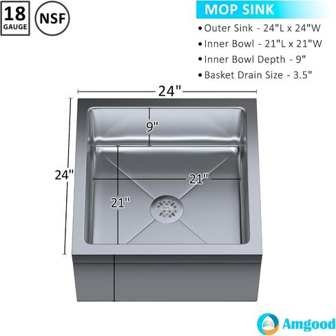 Stainless Steel Floor Mop Sink | 304 Stainless Steel | NSF (24" x 24" x 13") in Saudi Arabia