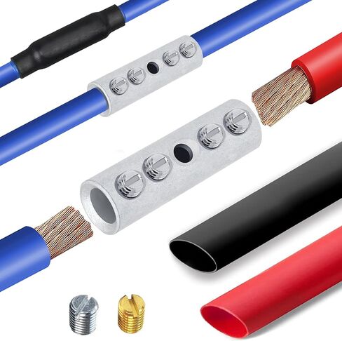 Baala 4 Gauge Wire Butt Connecors Kit Brass Pure ، 6pcs type type Quick Wire Connector Terminal ، موصلات لصق بعقب مع 6pcs 3: 1 أنابيب تقلص الحرارة in Saudi Arabia