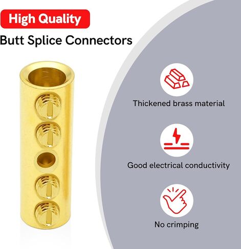BAALA 4 Gauge Wire Butt Connectors Kit Pure Brass, 6PCS Screw Type Quick Wire Connector Butt Terminal,Butt Splice Connectors with 6pcs 3:1 Heat Shrink Tubes in Saudi Arabia