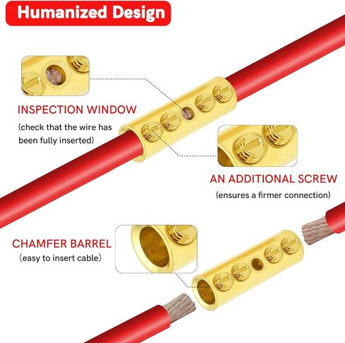 BAALA 4 Gauge Wire Butt Connectors Kit Pure Brass, 6PCS Screw Type Quick Wire Connector Butt Terminal,Butt Splice Connectors with 6pcs 3:1 Heat Shrink Tubes in Saudi Arabia