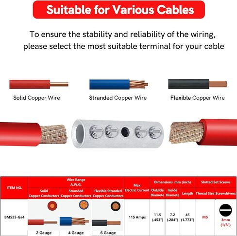 Baala 4 Gauge Wire Butt Connecors Kit Brass Pure ، 6pcs type type Quick Wire Connector Terminal ، موصلات لصق بعقب مع 6pcs 3: 1 أنابيب تقلص الحرارة in Saudi Arabia