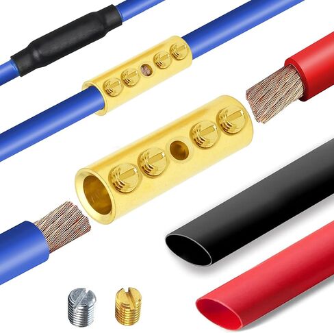 BAALA 4 Gauge Wire Butt Connectors Kit Pure Brass, 6PCS Screw Type Quick Wire Connector Butt Terminal,Butt Splice Connectors with 6pcs 3:1 Heat Shrink Tubes in Saudi Arabia