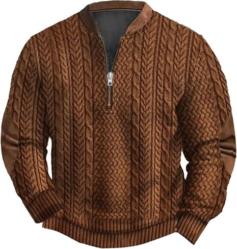 Twisted Knitted Pattern Henley Sweater for Men V Neck Quarter Zip Casual Cable Knit Long Sleeve Pullover Sweatshirts in Saudi Arabia