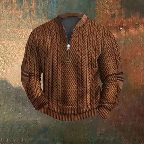 Twisted Knitted Pattern Henley Sweater for Men V Neck Quarter Zip Casual Cable Knit Long Sleeve Pullover Sweatshirts in Saudi Arabia