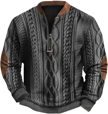Twisted Knitted Pattern Henley Sweater for Men V Neck Quarter Zip Casual Cable Knit Long Sleeve Pullover Sweatshirts in Saudi Arabia