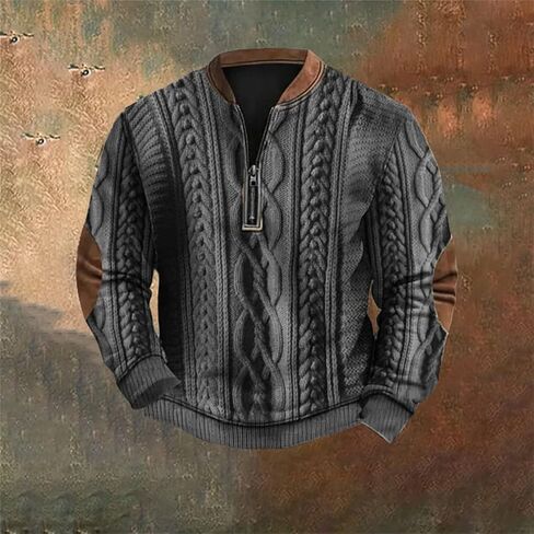 Twisted Knitted Pattern Henley Sweater for Men V Neck Quarter Zip Casual Cable Knit Long Sleeve Pullover Sweatshirts in Saudi Arabia