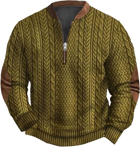 Twisted Knitted Pattern Henley Sweater for Men V Neck Quarter Zip Casual Cable Knit Long Sleeve Pullover Sweatshirts in Saudi Arabia