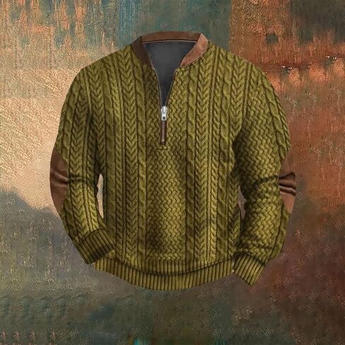Twisted Knitted Pattern Henley Sweater for Men V Neck Quarter Zip Casual Cable Knit Long Sleeve Pullover Sweatshirts in Saudi Arabia