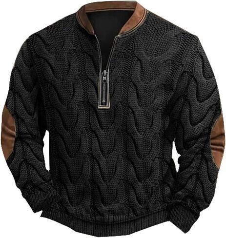 Twisted Knitted Pattern Henley Sweater for Men V Neck Quarter Zip Casual Cable Knit Long Sleeve Pullover Sweatshirts in Saudi Arabia