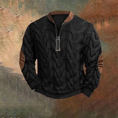 Twisted Knitted Pattern Henley Sweater for Men V Neck Quarter Zip Casual Cable Knit Long Sleeve Pullover Sweatshirts in Saudi Arabia