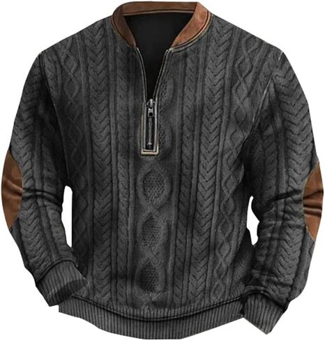 Twisted Knitted Pattern Henley Sweater for Men V Neck Quarter Zip Casual Cable Knit Long Sleeve Pullover Sweatshirts in Saudi Arabia