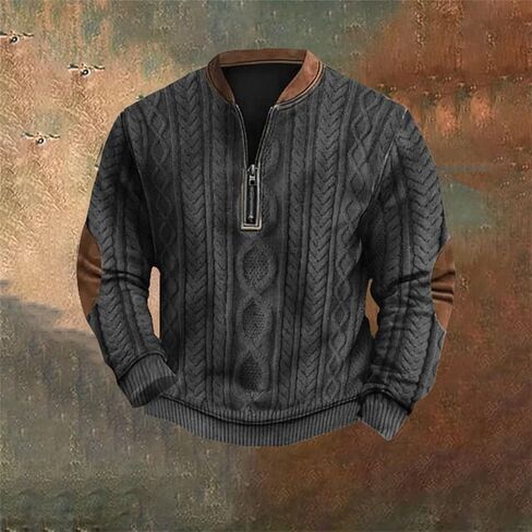 Twisted Knitted Pattern Henley Sweater for Men V Neck Quarter Zip Casual Cable Knit Long Sleeve Pullover Sweatshirts in Saudi Arabia