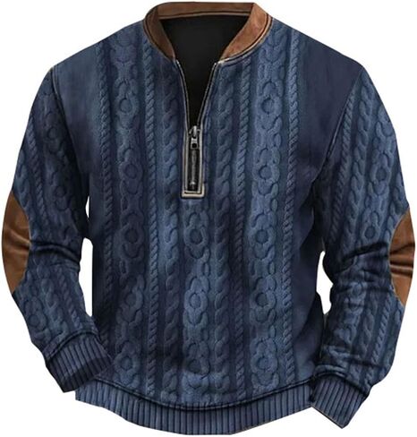 Twisted Knitted Pattern Henley Sweater for Men V Neck Quarter Zip Casual Cable Knit Long Sleeve Pullover Sweatshirts in Saudi Arabia