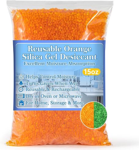 Orange Desiccant Beads Reusable - 450G Indicating Silica Gel Desiccant,Silica Gel Desiccant Beads for Drying,Silicone Orange to Green Reusable Dehumidifier,Standard Bead Size 3 to 5mm in Saudi Arabia