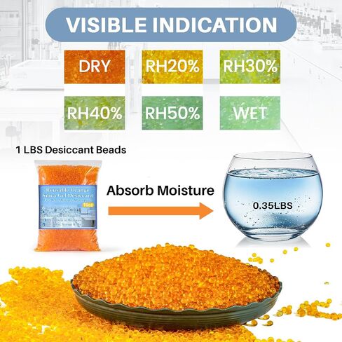 Orange Desiccant Beads Reusable - 450G Indicating Silica Gel Desiccant,Silica Gel Desiccant Beads for Drying,Silicone Orange to Green Reusable Dehumidifier,Standard Bead Size 3 to 5mm in Saudi Arabia
