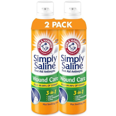 Arm & Hammer Simply Saline Gurn Care 3-in-1 ، رذاذ الإسعافات الأولية المطهر مع الصبار للمساعدة في منع العدوى ، والملوحية الخالية من اللدغة لري الجروح والتنظيف ، وتهدئة الجروح مع الألوة ، 7.4 أوقية ، 2pk in Kuwait