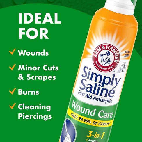 Arm & Hammer Simply Saline Gurn Care 3-in-1 ، رذاذ الإسعافات الأولية المطهر مع الصبار للمساعدة في منع العدوى ، والملوحية الخالية من اللدغة لري الجروح والتنظيف ، وتهدئة الجروح مع الألوة ، 7.4 أوقية ، 2pk in Kuwait