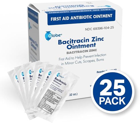 Globe (25 Pack) Bacitracin Zinc Ointment 0.9g حزم واحدة. مرهم الإسعافات الأولية لمنع وشفاء الالتهابات للتخفيضات البسيطة والخدوش والحروق. in Saudi Arabia