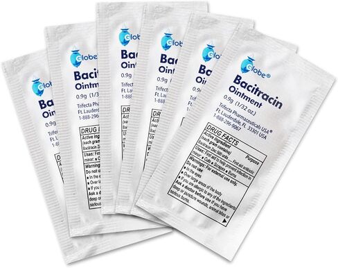 Globe (25 Pack) Bacitracin Zinc Ointment 0.9g حزم واحدة. مرهم الإسعافات الأولية لمنع وشفاء الالتهابات للتخفيضات البسيطة والخدوش والحروق. in Saudi Arabia