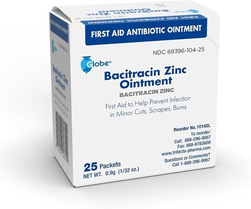 Globe (25 Pack) Bacitracin Zinc Ointment 0.9g حزم واحدة. مرهم الإسعافات الأولية لمنع وشفاء الالتهابات للتخفيضات البسيطة والخدوش والحروق. in Saudi Arabia