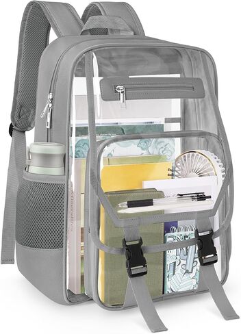 Soimeat Clear Backpack Heavy Duty, Fabric & PVC Transparent Bookbag, See Through Backpacks with Reinforced Strap for Women Men, Large Capacity Clear Backpack for College, Travel, Security, Black in Kuwait