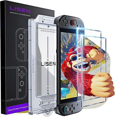 Lisen for Nintendo Switch 2017 Screen Protector [2025 Upgrade] (Anti-Glare & Auto Dust-Elimination) Screen Switch Glass [أطول دائمة] تغطية كاملة ، 2 حزمة in Saudi Arabia