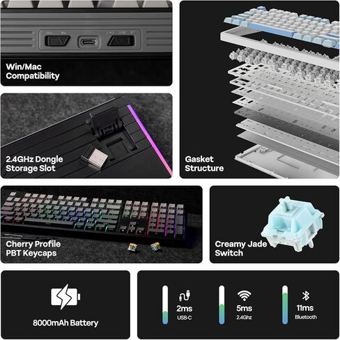 EPOMAKER TH108 Full Size Mechanical Keyboard, Wireless Gaming Keyboard with 8000mAh Battery, Creamy Gasket, 108 Keys, Hot Swap, Custom Driver, RGB Backlight (Blue&White, Sea Salt Silent) in Saudi Arabia