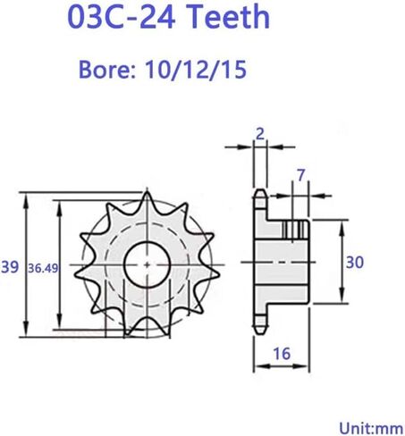 Gears,Motor Pinion Gear, 1pc 24 Teeth 03C Industrial Drive Sprocket Wheel 45# Steel Chain Gear 24T Bore 10/12/15mm(12mm) in Saudi Arabia