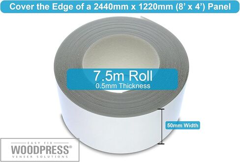 Woodpress® 2 بوصة Matt White Melamine Edge Banding ، شريط القشرة مسبقًا-لفة 25 قدمًا-الحديد على تطبيق DIY-سيغطي حافة لوحة MDF القياسية 8 '× 4' in Kuwait