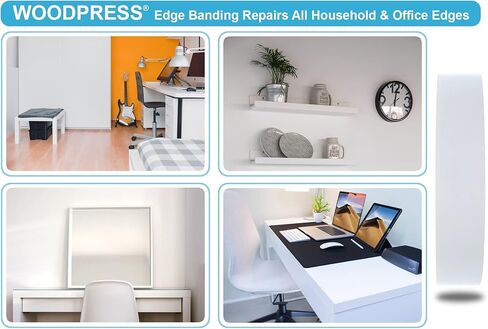 Woodpress® 2 بوصة Matt White Melamine Edge Banding ، شريط القشرة مسبقًا-لفة 25 قدمًا-الحديد على تطبيق DIY-سيغطي حافة لوحة MDF القياسية 8 '× 4' in Kuwait