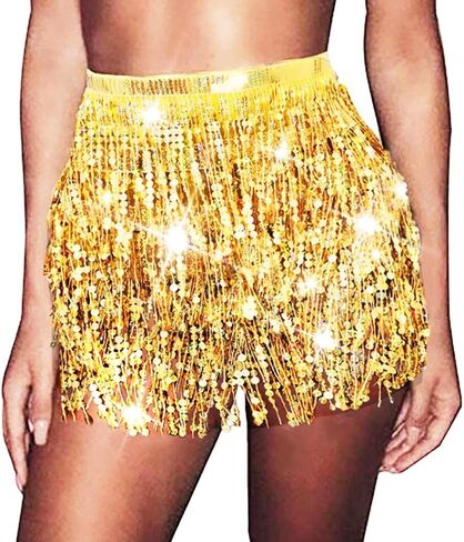 EARENT Boho Sequin Skirts Belly Dance Hip Skirt Tassel Fringe Hip Scarf Rave Party Performance Costum for Women (A-Silver) in Kuwait