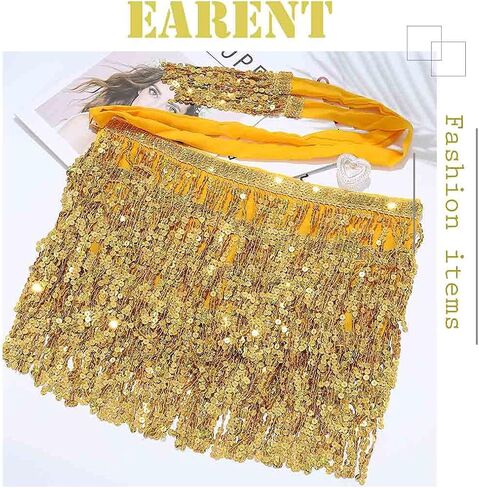EARENT Boho Sequin Skirts Belly Dance Hip Skirt Tassel Fringe Hip Scarf Rave Party Performance Costum for Women (A-Silver) in Kuwait