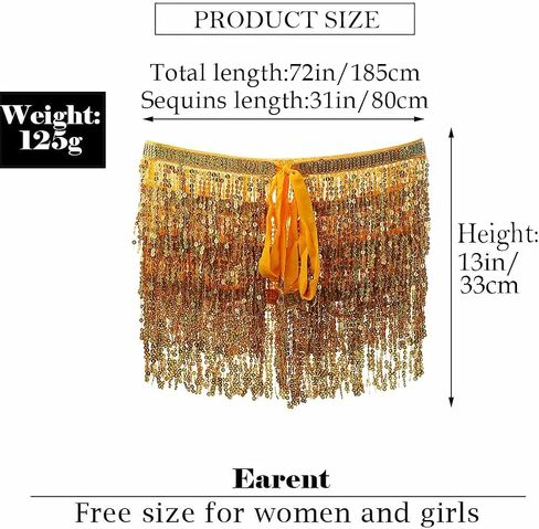 EARENT Boho Sequin Skirts Belly Dance Hip Skirt Tassel Fringe Hip Scarf Rave Party Performance Costum for Women (A-Silver) in Kuwait