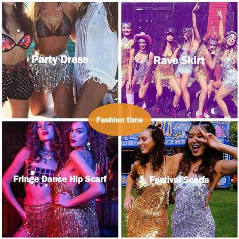 EARENT Boho Sequin Skirts Belly Dance Hip Skirt Tassel Fringe Hip Scarf Rave Party Performance Costum for Women (A-Silver) in Kuwait