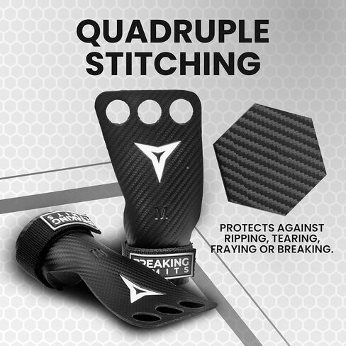 BREAKING LIMITS Crossfit Grips 3 Hole - Gymnastics Grips - Carbon Hand Grips - Calleras para Crossfit - Gymnastic Grip for Men & Women - Palm Guards for Pull-ups, Weightlifting, Calisthenics & WOD in Kuwait