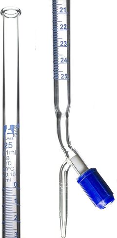 EISCO Class B 25mL Borosilicate Burette - 0.1mL Graduations - 0.1mL Tolerance - PTFE (No Lube) Stopcock - 22.5" Tall in Saudi Arabia