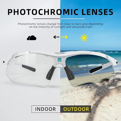 ROCKBROS Photochromic Sports Sunglasses Mens Pickleball Glasses Cycling Glasses MTB Sunglasses, with Removable Elasctic Band in Kuwait
