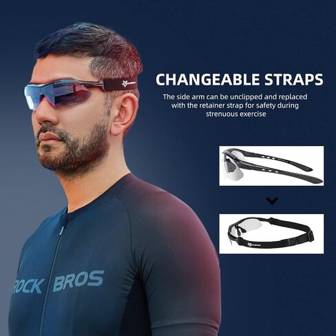ROCKBROS Photochromic Sports Sunglasses Mens Pickleball Glasses Cycling Glasses MTB Sunglasses, with Removable Elasctic Band in Kuwait