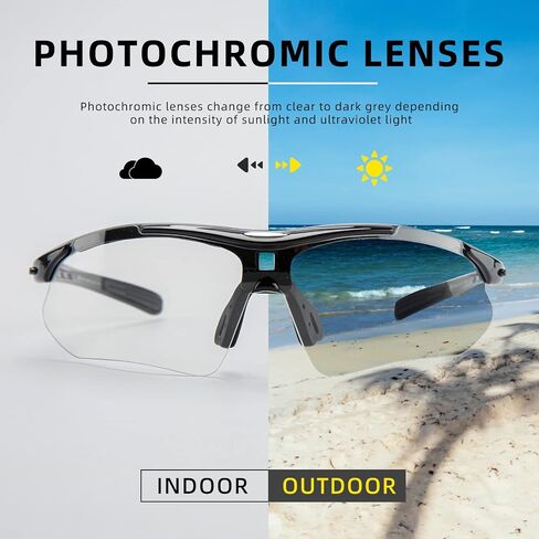 ROCKBROS Photochromic Sports Sunglasses Mens Pickleball Glasses Cycling Glasses MTB Sunglasses, with Removable Elasctic Band in Kuwait