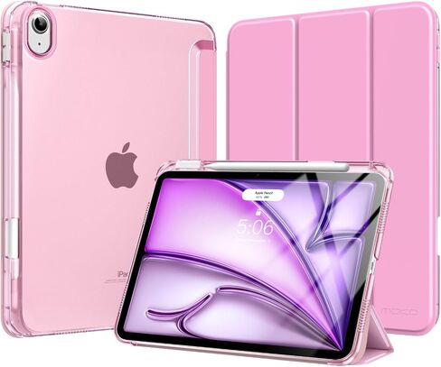 Moko for iPad Air 11 Inch Case M3/M2 2025/2024 ، iPad Air 5th/4th Gen 10.9 inch case 2022/2020 مع حامل قلم رصاص ، غطاء ثلاثي الأوزان خفيف الوزن مع قذيفة خلفية صلبة ، وردي ، وردي in Saudi Arabia