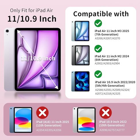 Moko for iPad Air 11 Inch Case M3/M2 2025/2024 ، iPad Air 5th/4th Gen 10.9 inch case 2022/2020 مع حامل قلم رصاص ، غطاء ثلاثي الأوزان خفيف الوزن مع قذيفة خلفية صلبة ، وردي ، وردي in Saudi Arabia